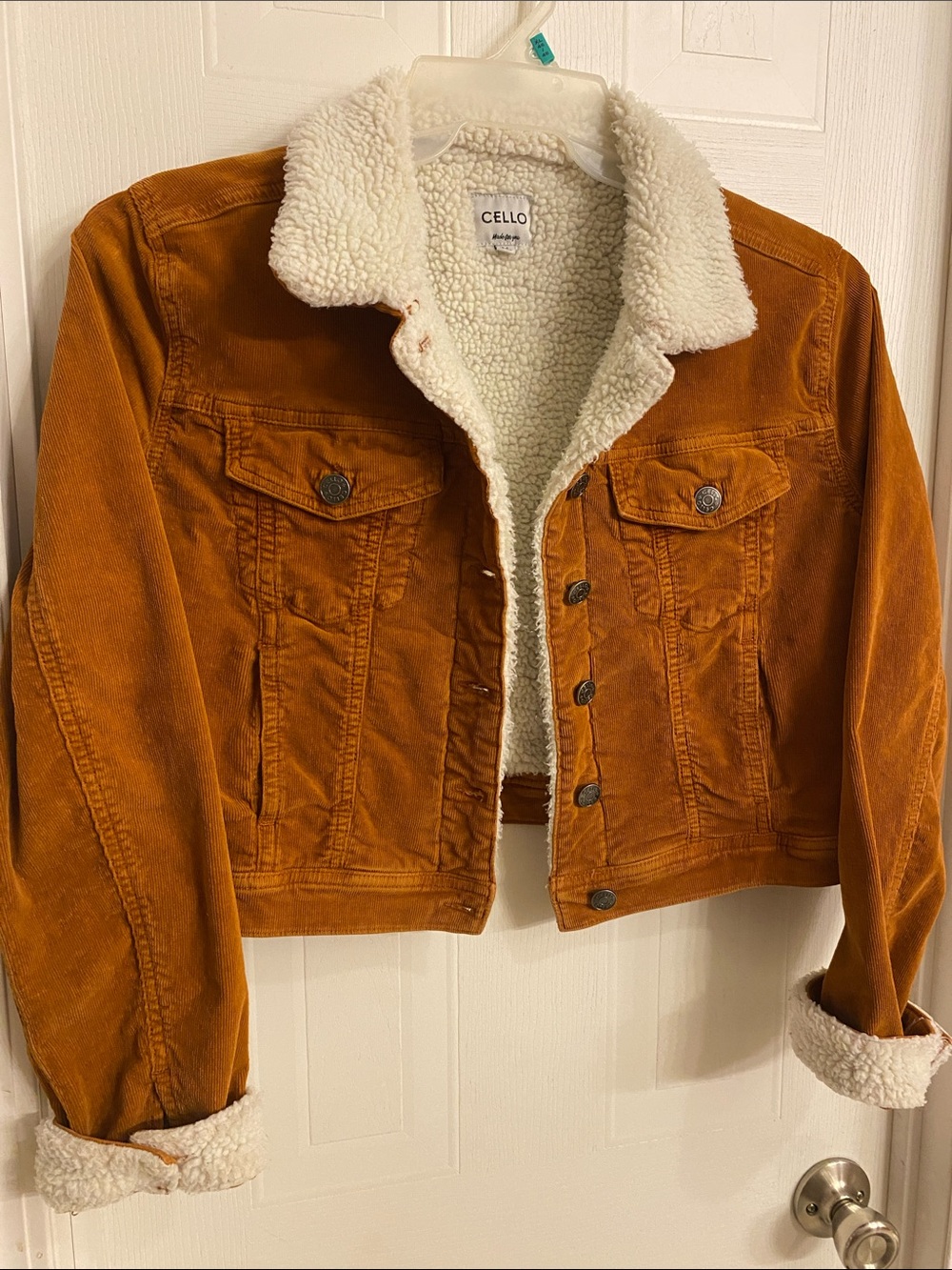 Cello Rust Corduroy Sherpa-Lined Jean Jacket